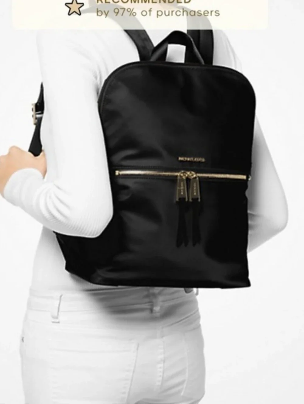 Michael Kors Polly Medium Nylon Backpack Black Gold Lightweight